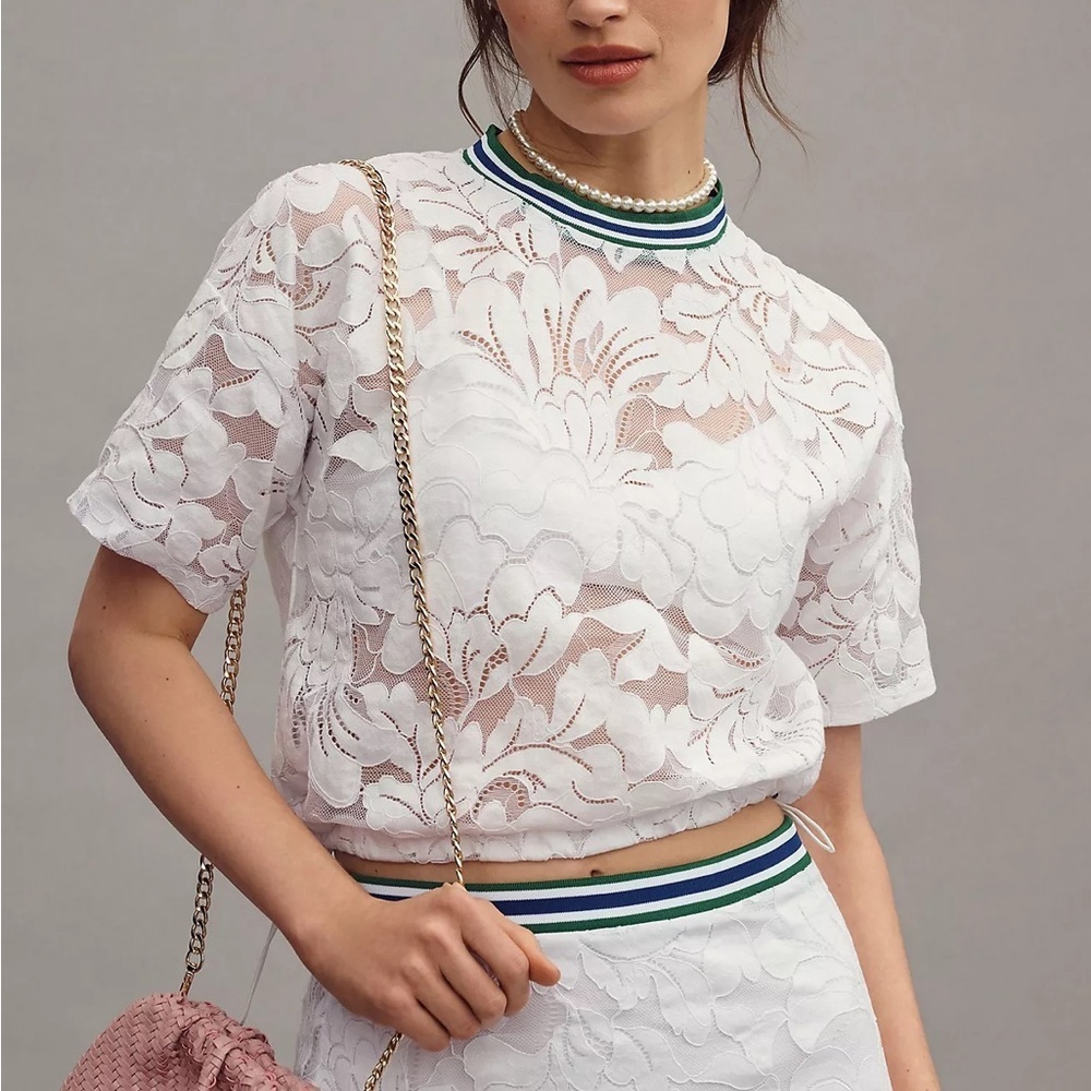 NWT! Anthropologie x Maeve White Short-Sleeve Lace Pullover Top - Size XS 🦕